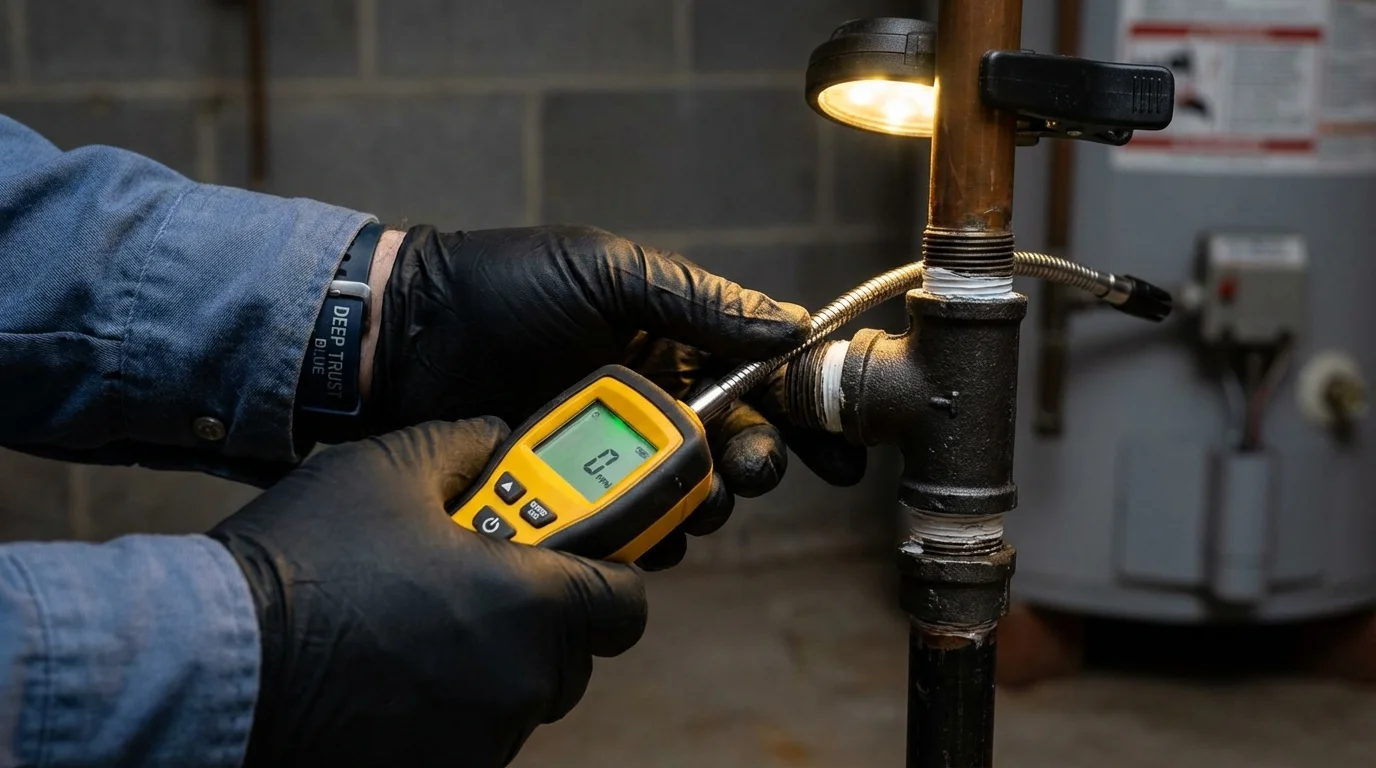 Gas leak detection with electronic sniffer by Johns Plumbing LLC in Overton